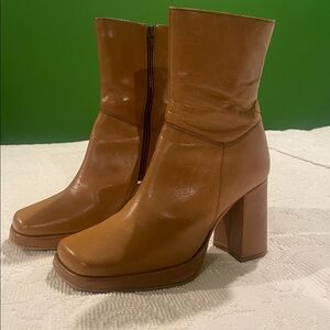 Camel Leather Block Heel Boots from Free People